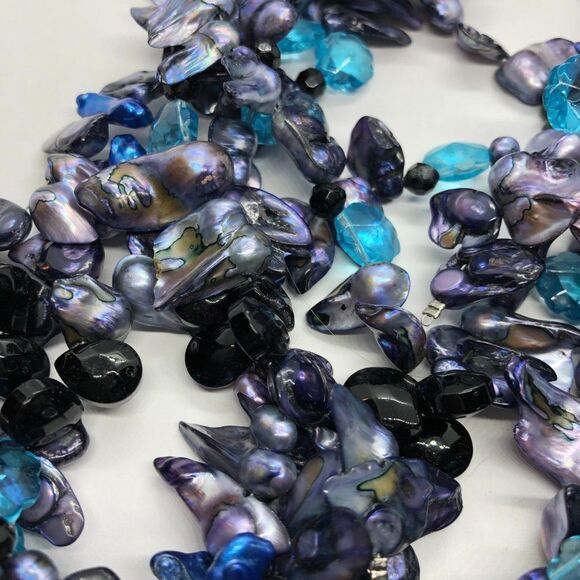 Substantial, Heavy, Unique Purple & Blue Shell & Bead Runway Statement Necklace - Picture 6 of 9